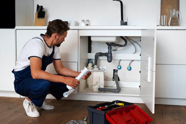 A plumber repairing a plumbing system