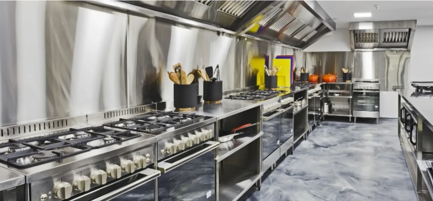 Stainless steel commercial restaurant kitchen