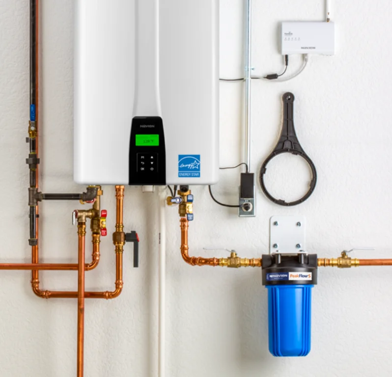Whole-house water filtration system installed on copper supply lines