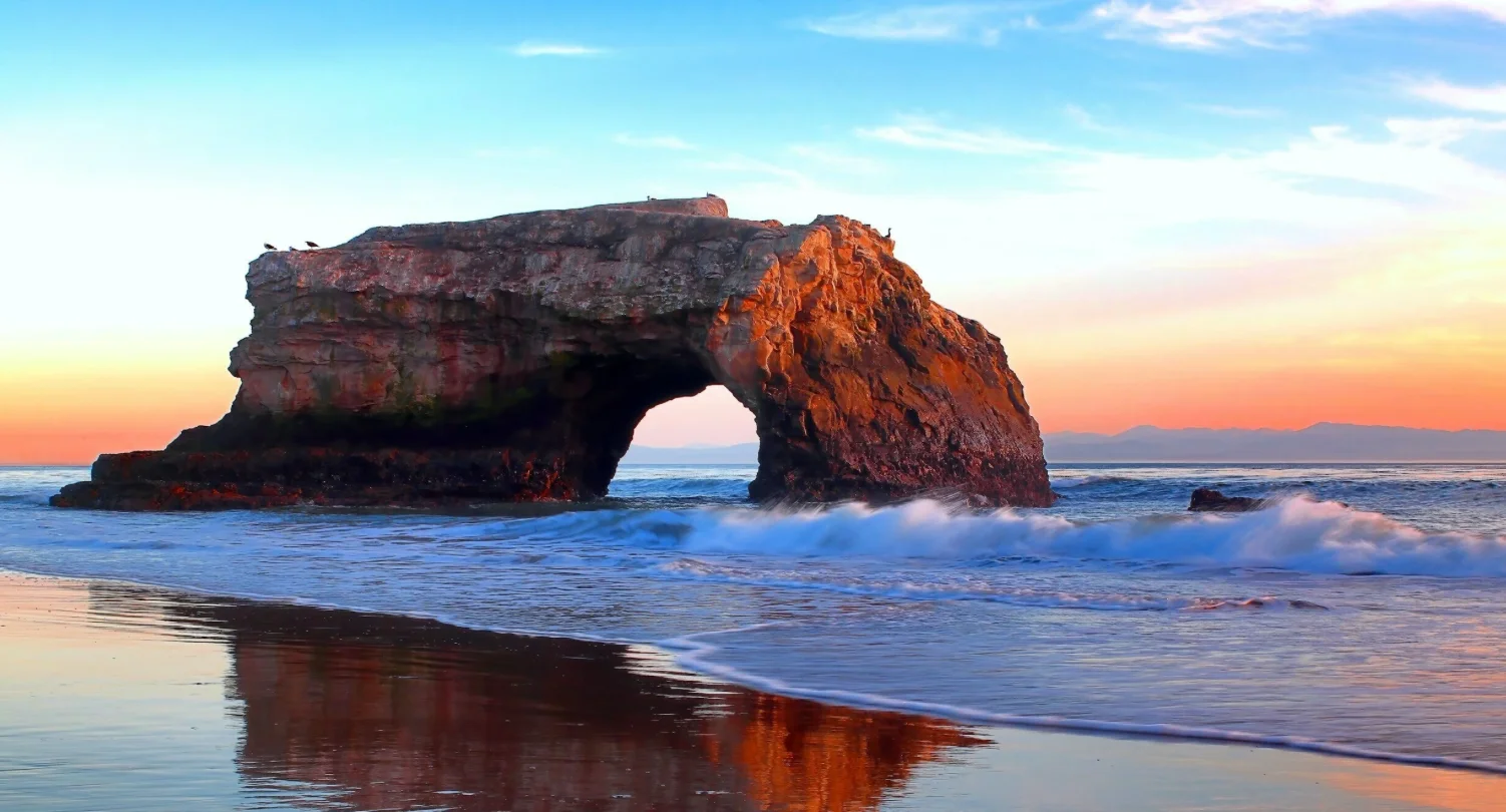 Natural Bridges State Beach at sunset in Santa Cruz