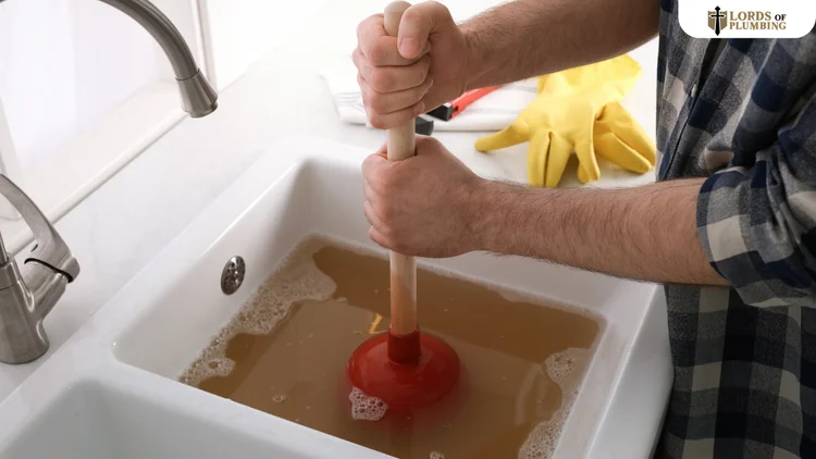 Using a plunger to clear a clogged kitchen sink