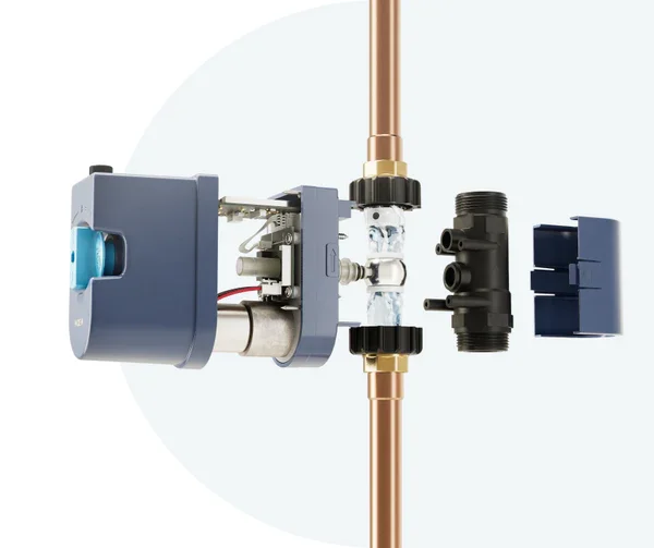 Moen Flo Smart Water Shutoff installed inline on a home water supply line