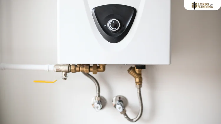 Tankless water heater with water and gas connections